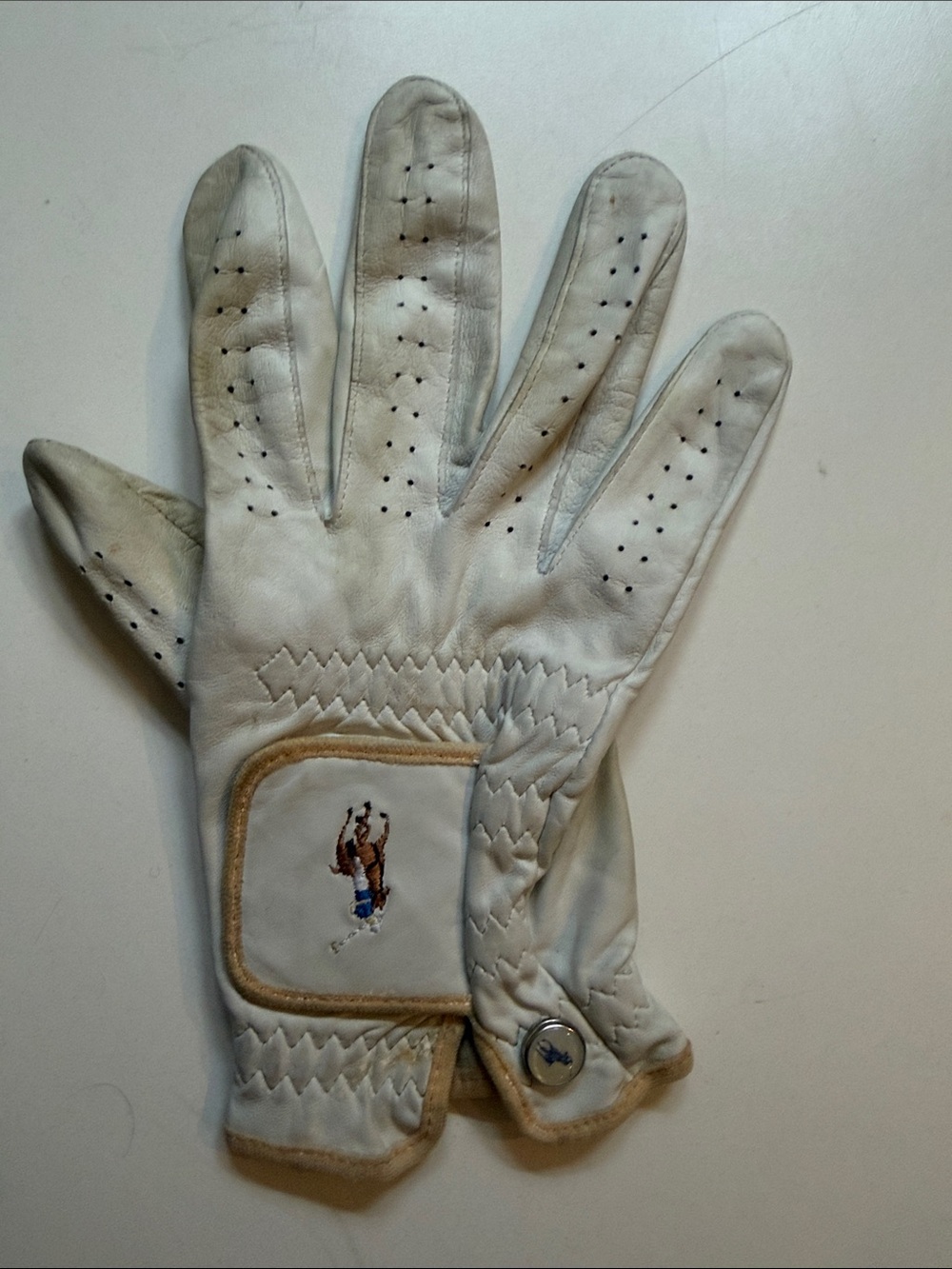Polo by Ralph Lauren White Leather Golf Glove with Embroidered Logo